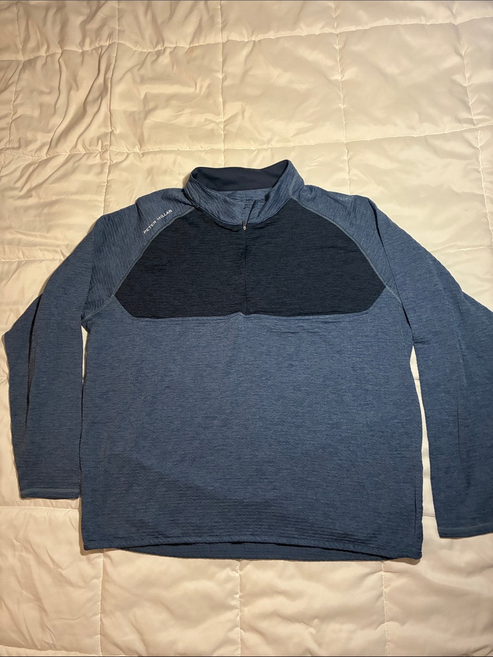 Peter Millar Maven Performance Two-Tone Blue Quarter-Zip Pullover Mens Size XXL